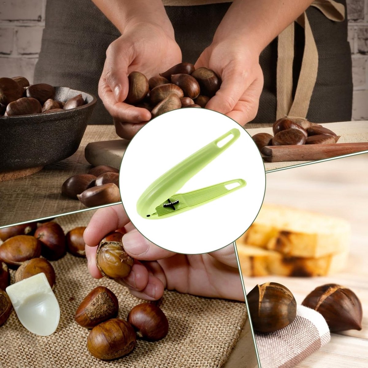 Chestnut Clip - Walnut Clip - Dried Fruit Opener - Chestnut Tools - Chestnut Slicer - Marontlong Tongs - Nutcracker Bowl - Hazelnut Opener - Household - Nut Shelling Tools - Multi-Functional - Kitchen Utensils - Green - Image 3