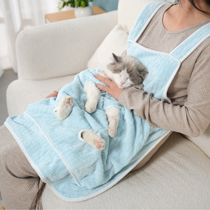 Cat Carrier Bag - Pocket Carrier Sling - Cat Carrying Apron - Carrier Bag for Cats - Portable Cat Bag for Holding Kittens - Pet Transport Apron with Holes - Adjustable Cat Carrier Bag - Blue - 1 Piece - Image 3