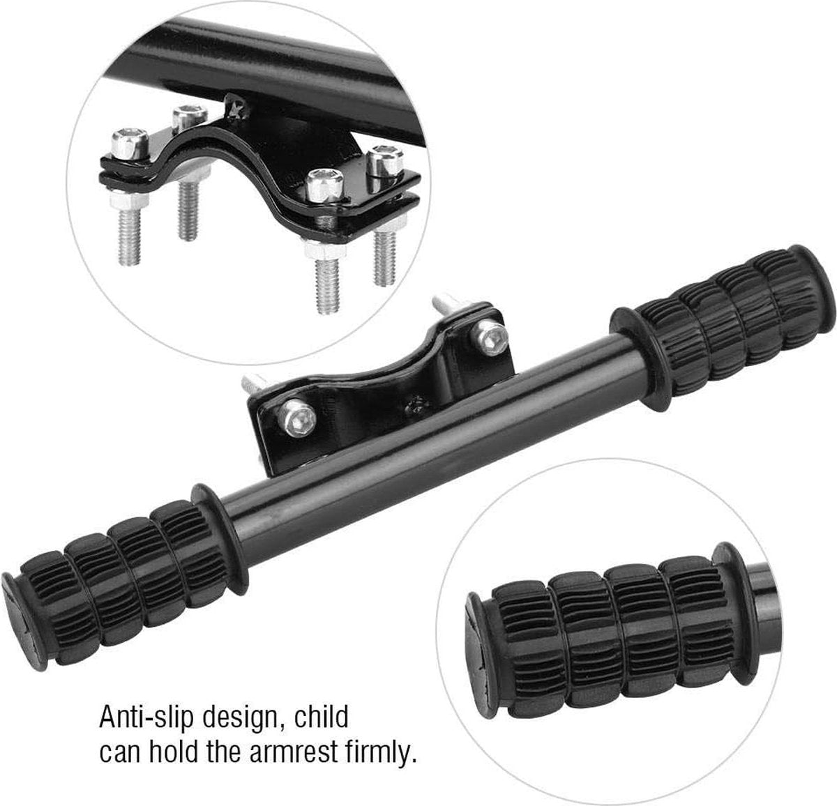 Child Handlebar Stem - Extra Child Handlebar for Front Seat - Secure Grip on the Bike - Handlebar Bracket for Bicycle Accessories - Backrest Bikes - Armrest Frame - Easy to Install - 23cm - Black - 1 Piece - Image 3