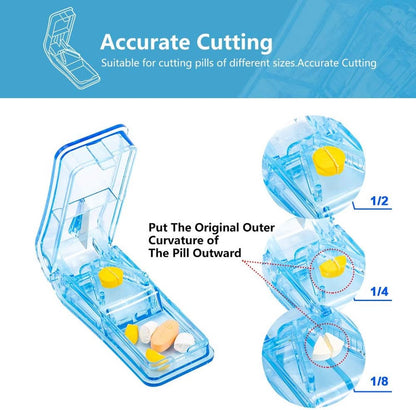 Pill Cutter - 2-Piece Pill Splitter - Tablet Splitter - Medicine Cutter - Pill Cutter - BPA-Free - Pill Storage Box - Pill Box with Sharp Blade - Suitable for Hard Pills - Small and Large Pills - Portable Cutting Mechanism - Blue - Image 2