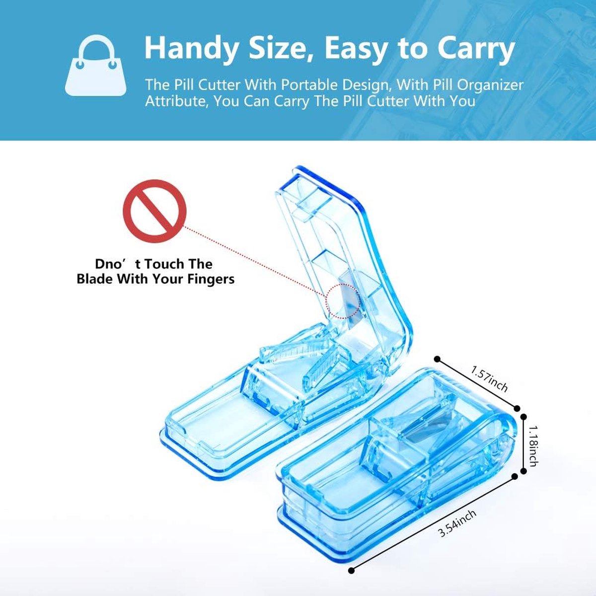 Pill Cutter - 2-Piece Pill Splitter - Tablet Splitter - Medicine Cutter - Pill Cutter - BPA-Free - Pill Storage Box - Pill Box with Sharp Blade - Suitable for Hard Pills - Small and Large Pills - Portable Cutting Mechanism - Blue - Image 5