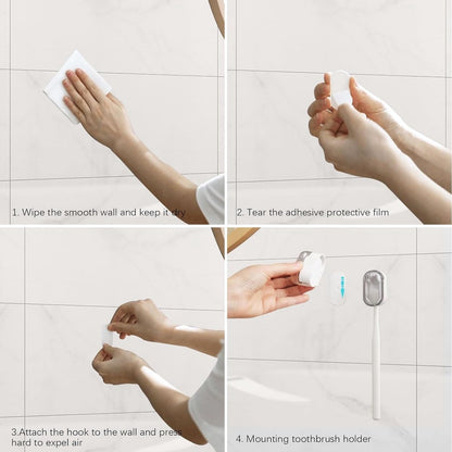 Toothbrush Holder - 4 Pieces - Electric Toothbrush Holder - Toothbrush Holder - Universal - No Drilling Required - Wall-Mounted - Brush Head Holder - Self-Adhesive Hanging Holder - Toothbrush Holder - Suitable for All Toothbrushes - White - Image 3