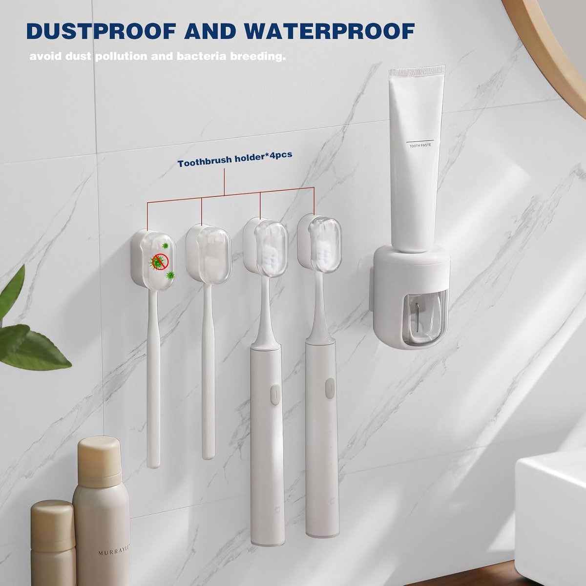 Toothbrush Holder - 4 Pieces - Electric Toothbrush Holder - Toothbrush Holder - Universal - No Drilling Required - Wall-Mounted - Brush Head Holder - Self-Adhesive Hanging Holder - Toothbrush Holder - Suitable for All Toothbrushes - White - Image 4