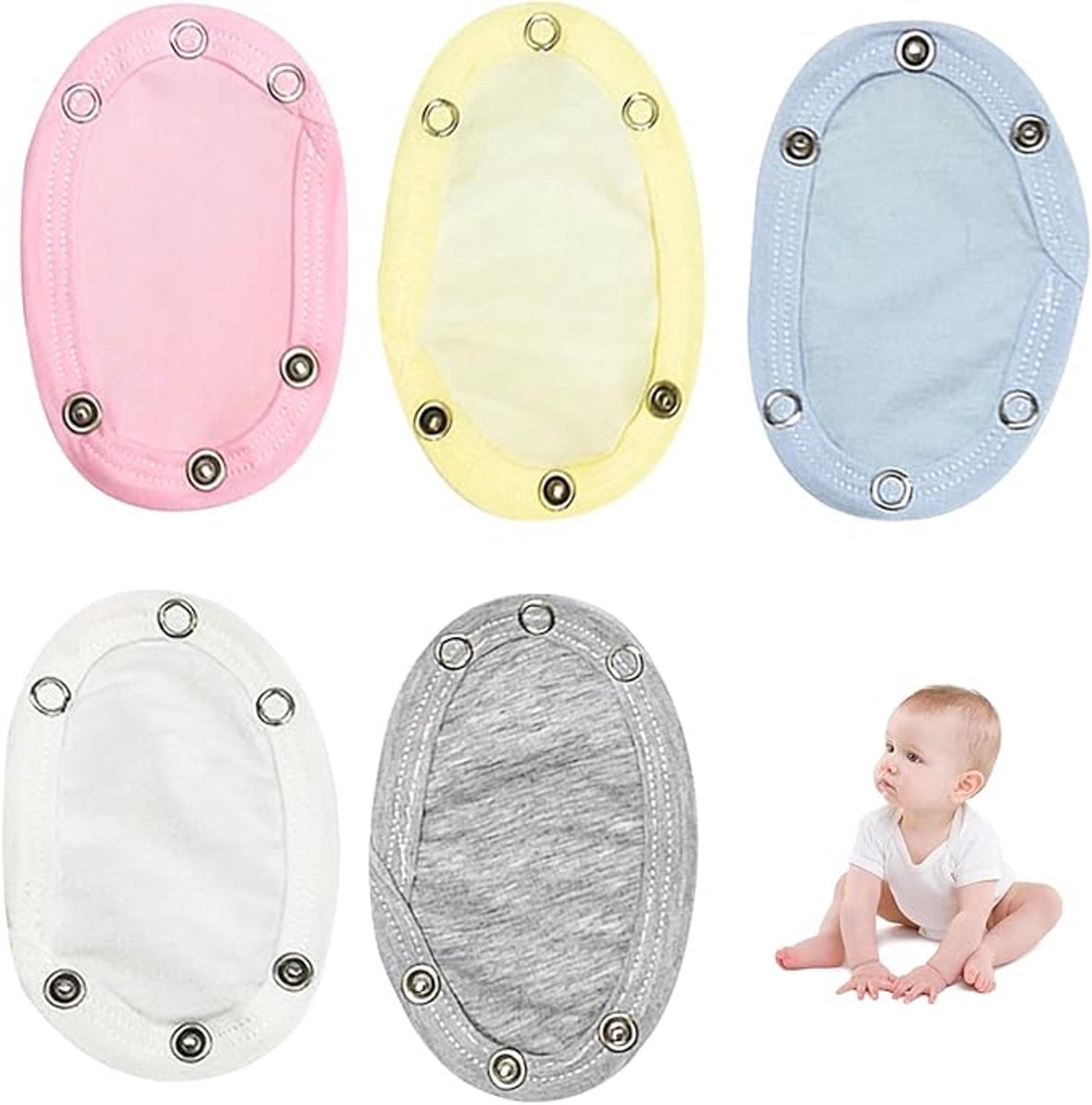 5-Piece Baby Bodysuit Extender - 13x9 cm - Button Diameter Approximately 9 mm - Onesie Extension - Cardigan Extension - Baby Clothing Extensions: Cardigan, Bodysuit, Onesie, Crotch and Utility - Unisex - Double-Layered Cotton for Newborns