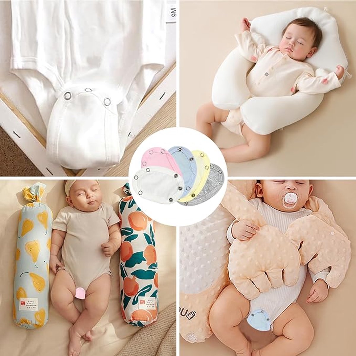 5-Piece Baby Bodysuit Extender - 13x9 cm - Button Diameter Approximately 9 mm - Onesie Extension - Cardigan Extension - Baby Clothing Extensions: Cardigan, Bodysuit, Onesie, Crotch and Utility - Unisex - Double-Layered Cotton for Newborns - Image 2