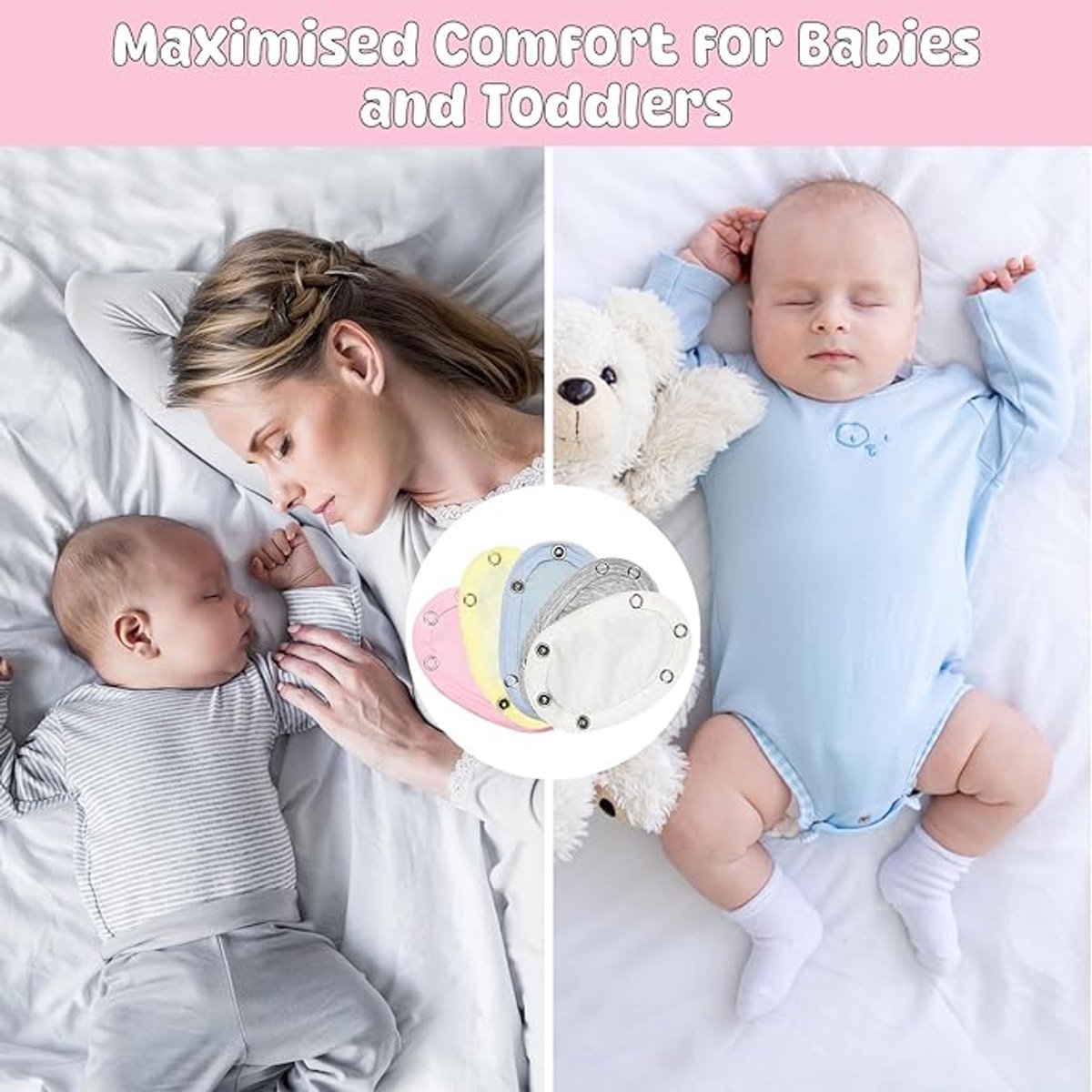 5-Piece Baby Bodysuit Extender - 13x9 cm - Button Diameter Approximately 9 mm - Onesie Extension - Cardigan Extension - Baby Clothing Extensions: Cardigan, Bodysuit, Onesie, Crotch and Utility - Unisex - Double-Layered Cotton for Newborns - Image 3