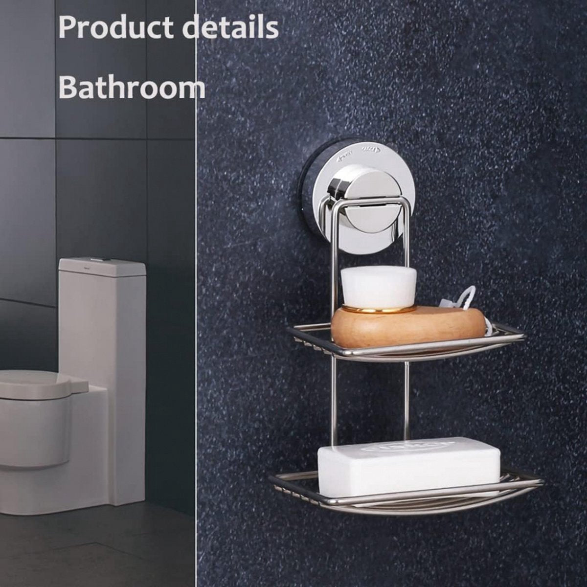 Soap Holder - Double-Layer Soap Rack - Stainless Steel - High Load Capacity - Powerful Suction Cup - Soap Dish - Hanging Soap Rack - Shower / Bathroom Rack - No Drilling Required - Handy & Practical - Silver - Easy to Install - Image 4