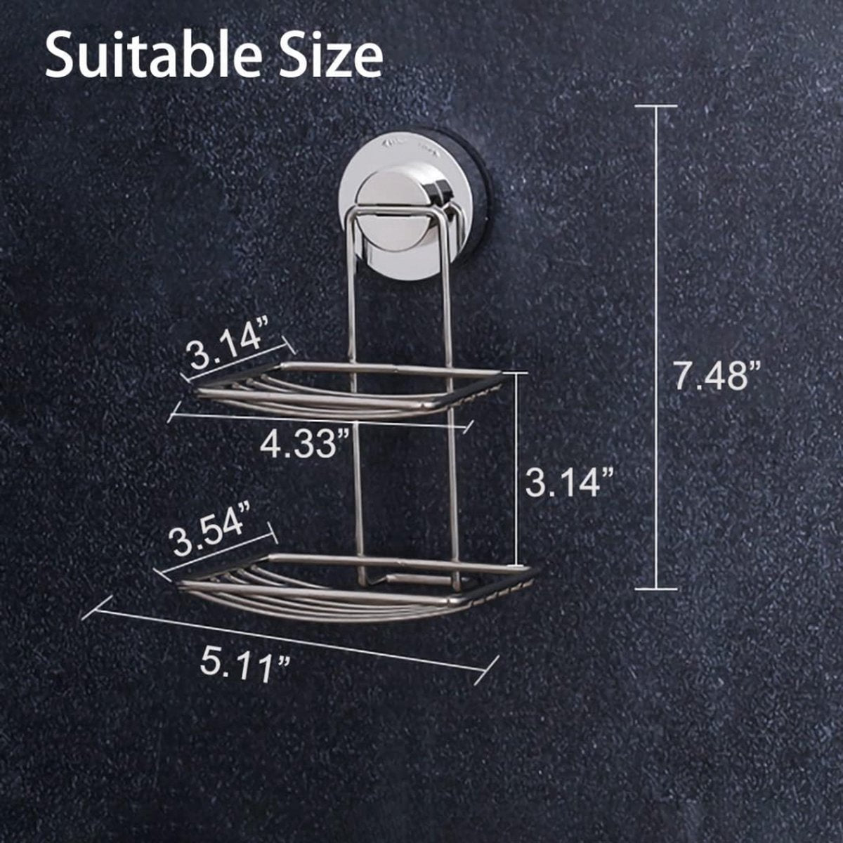 Soap Holder - Double-Layer Soap Rack - Stainless Steel - High Load Capacity - Powerful Suction Cup - Soap Dish - Hanging Soap Rack - Shower / Bathroom Rack - No Drilling Required - Handy & Practical - Silver - Easy to Install - Image 5