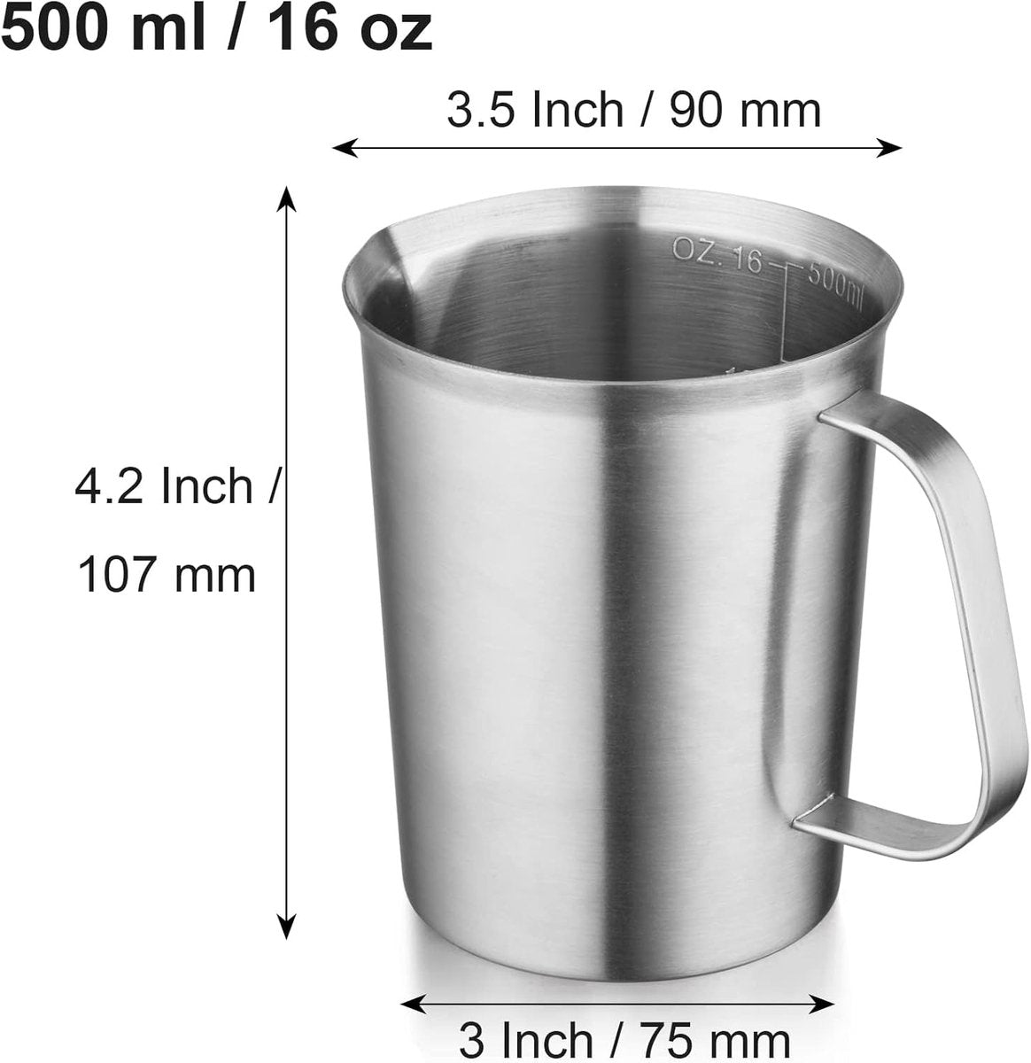 Measuring Cup with Pouring Spout - Measuring Cups with Scale - 500 ML - Small Measuring Cups - Measuring Cups - Measuring Beaker - Cups - Measuring Jug - Measuring Cup - 304 Stainless Steel - 9 x 9.5 x 11 Cm (L x W x H) - Silver - For Precise Weighing and - Image 5