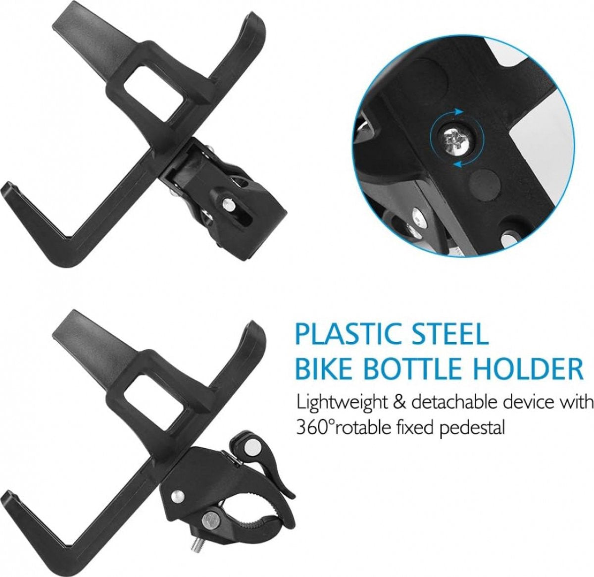 Bicycle Cup Holder - Bicycle Bottle Holder with Clamp - Universal Stroller Cup Holder - Buggy Cup Holder - Can Holder - Stroller Cup Holder - Wheelchair Cup Holder - 360° Rotation - For Bicycles, Mountain Bikes, Strollers, and Wheelchairs - Black - Image 3