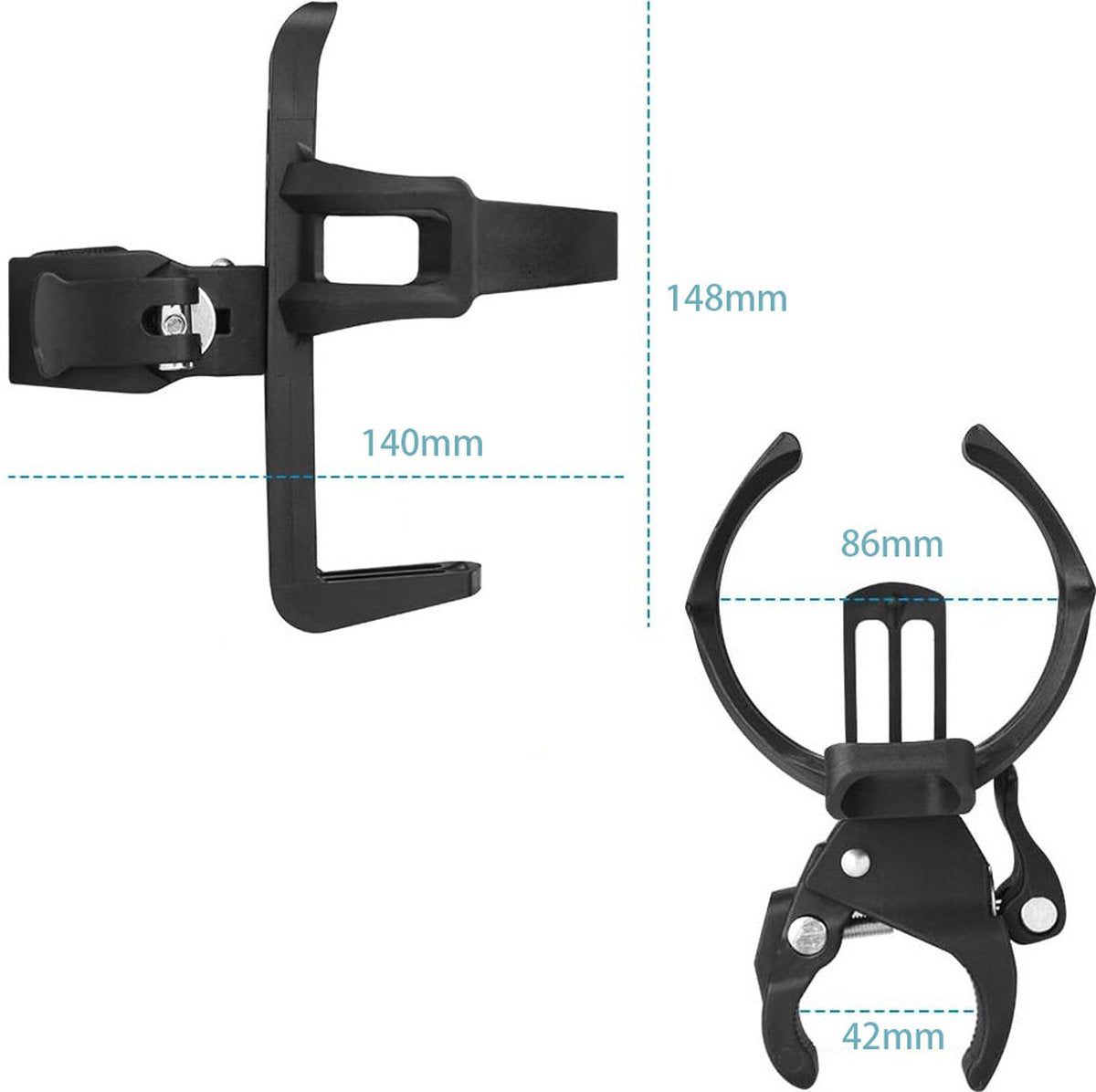 Bicycle Cup Holder - Bicycle Bottle Holder with Clamp - Universal Stroller Cup Holder - Buggy Cup Holder - Can Holder - Stroller Cup Holder - Wheelchair Cup Holder - 360° Rotation - For Bicycles, Mountain Bikes, Strollers, and Wheelchairs - Black - Image 5