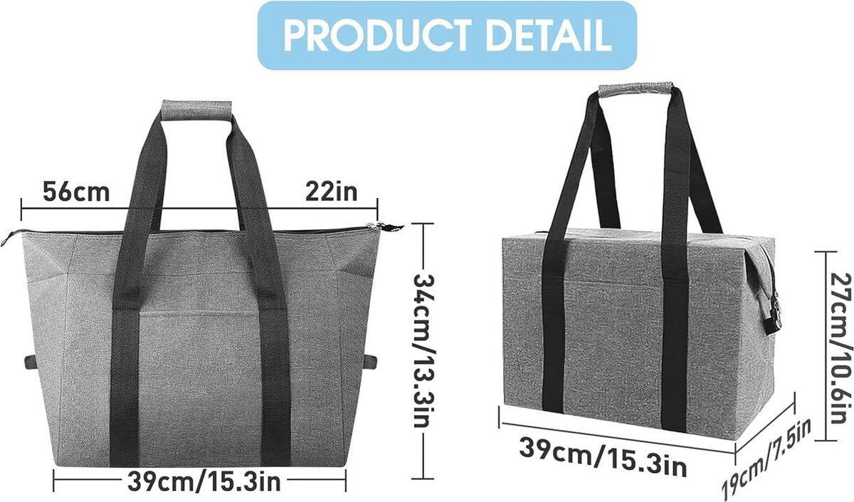 Cooler Bags - Lunch Bag - Foldable Cooler Bag - 20 L - 30x27x19 Cm - Insulation - 300D Oxford Cloth - Handle Strap - Cooler Bag - Lunch Bag - Insulated Cooler Bag - Picnic Bag - Cooler Bag Lunch - Handbag - Shopping Bag - Grey - Sustainable - Image 2