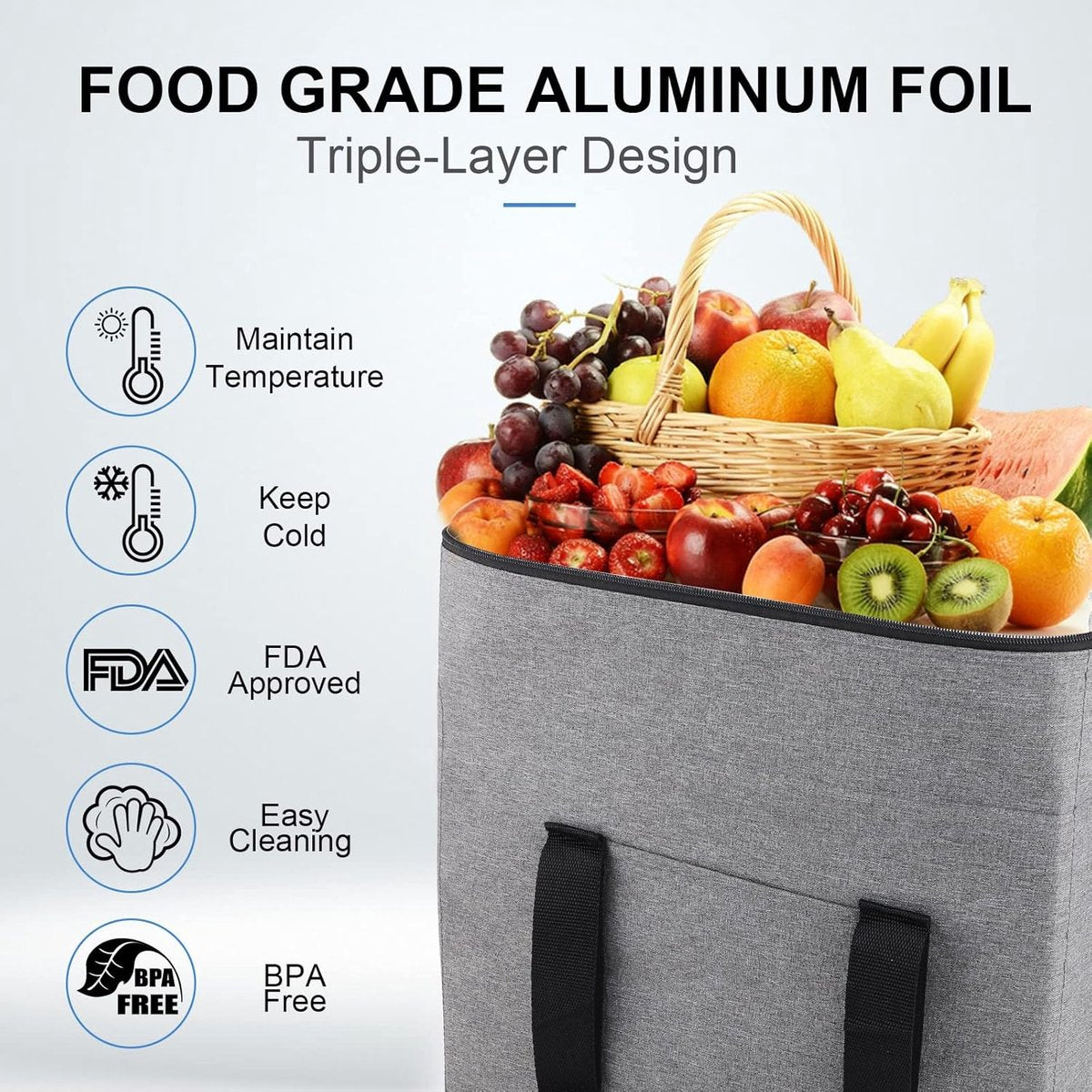 Cooler Bags - Lunch Bag - Foldable Cooler Bag - 20 L - 30x27x19 Cm - Insulation - 300D Oxford Cloth - Handle Strap - Cooler Bag - Lunch Bag - Insulated Cooler Bag - Picnic Bag - Cooler Bag Lunch - Handbag - Shopping Bag - Grey - Sustainable - Image 4