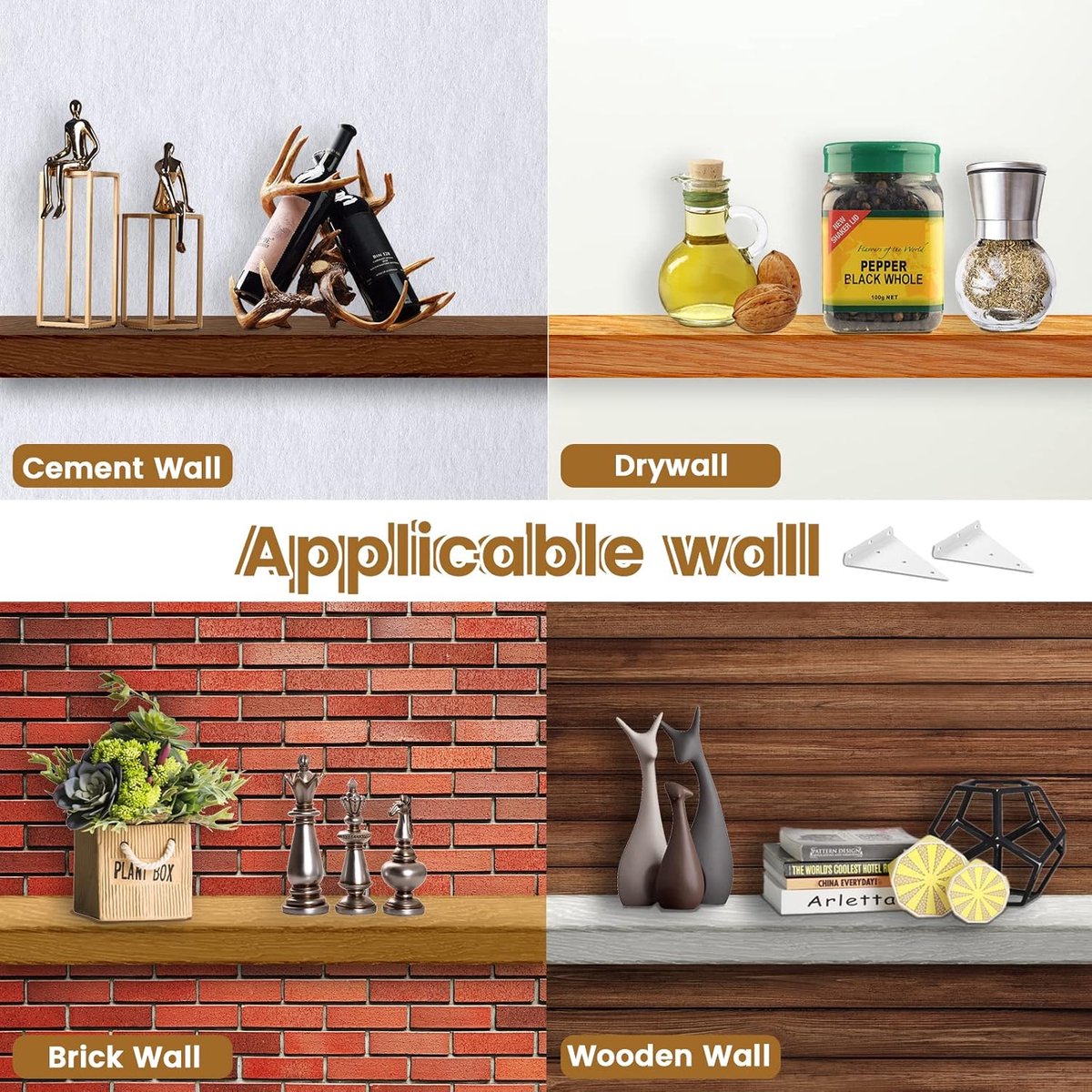 Shelf Brackets - 4 Pieces - Triangular Shelf Bracket - Wall Bracket - Wall Brackets - 80*100mm - Steel - Invisible - Triangular - Incl. Mounting Material - Floating Shelf Holder Wall Bracket - Metal Shelf Brackets - White - For Living Room, Bedroom, Garag - Image 5
