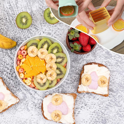 Fruit Knives - 2 Pieces - Fruit Slicer - Strawberry Slicer - Banana Slicer - Kitchen Gadget - Kitchen Accessories - Portable - Multifunctional - Ergonomic - Sharp - For Egg/Mushroom/Kiwis/Tomato/Lemon/Strawberry/Bananas - Yellow and Green - Image 3