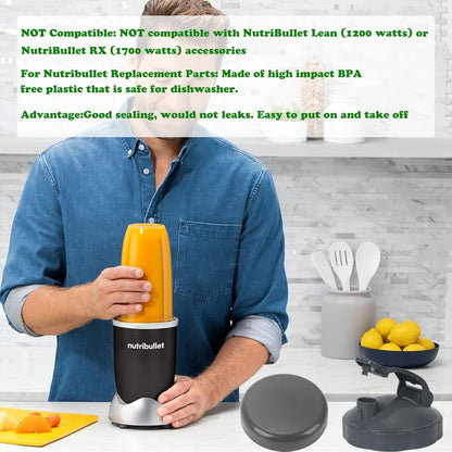 Resealable Cup Lids and Flip-Top To-Go Lid - 2 Pieces - Replacement Parts Suitable for 600w and 900w Nutribullet Blender 32/24/18oz Cups Cup Lids - With Rubber Gasket - Seal - For On the Go - Image 3