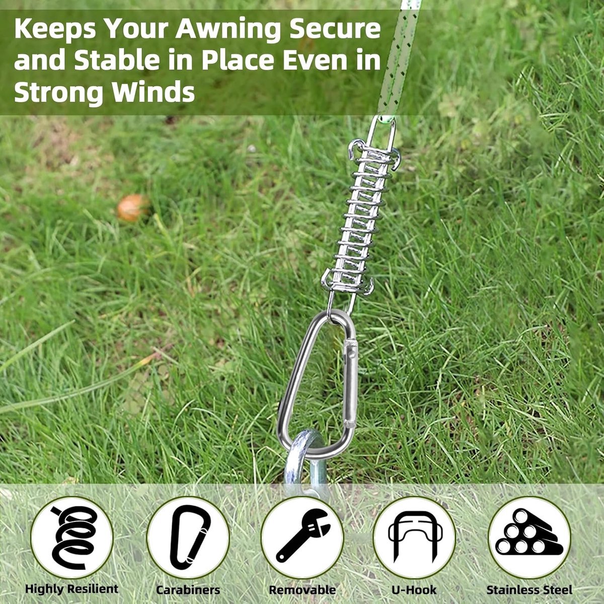 4x Tent Tension Spring - Camping Tent - Tension Spring - Sun Sail - Awning Tension Springs - High-Strength Spring Buckle - Mounting Accessories for Camping Tents - Double Hook Tension Spring - Spring for Tents, Awnings, Boats, Caravans - Sturdy & Durable - Image 4