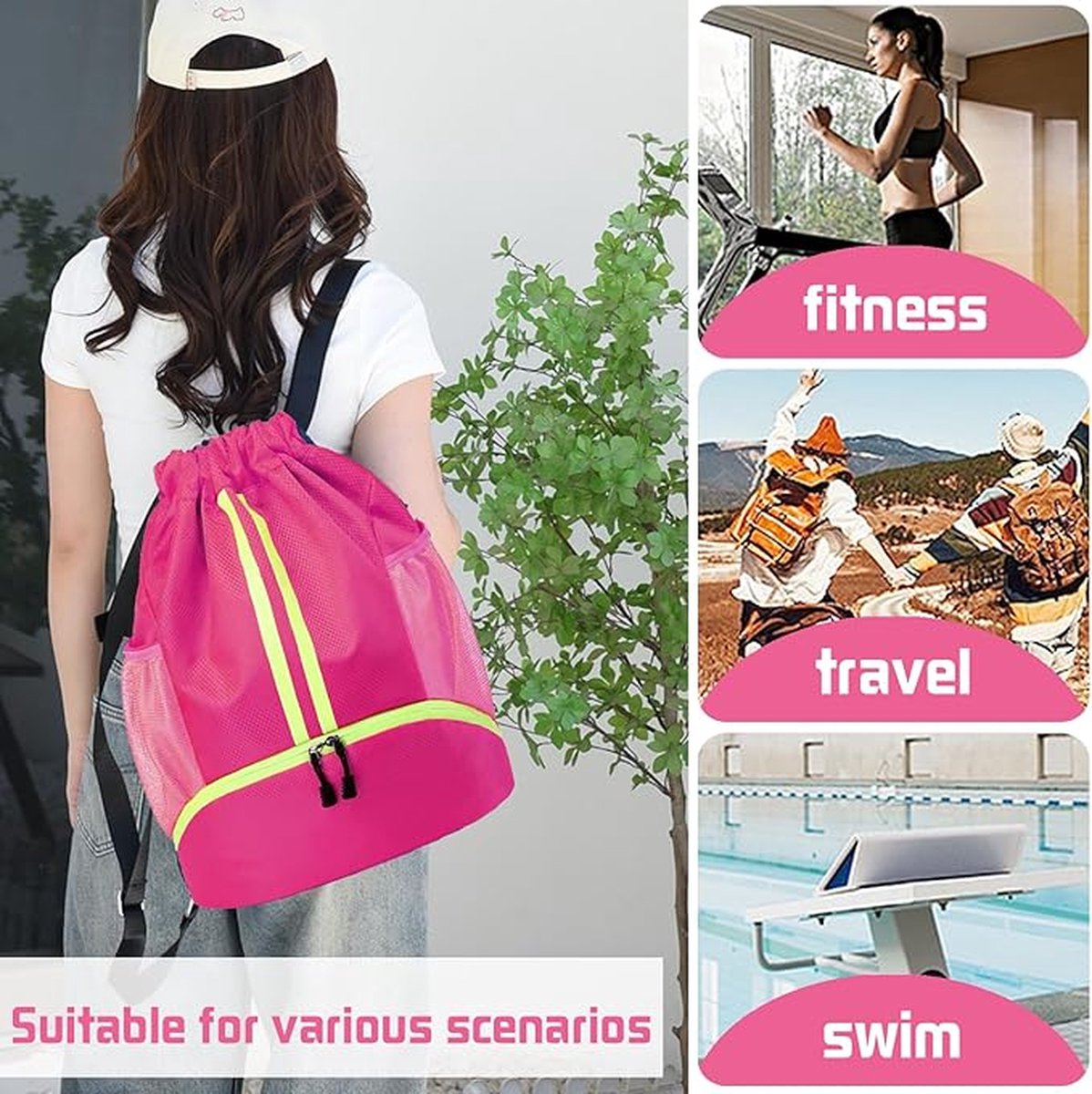 Backpack - School Bag - Sports Backpack - Sports Backpack - Unisex - Practical & Stylish - With Drawstring - Adjustable - With Ball Pocket Bottom Pocket - Waterproof - Image 5