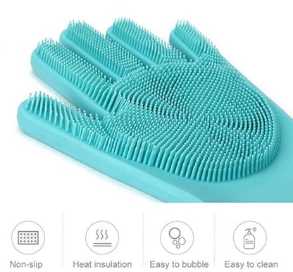 Dishwashing gloves with brush - Silicone dishwashing gloves - Silicone cleaning gloves - Magic dishwashing gloves - Reusable - Cleaning sponge gloves - Dishwashing gloves - for washing dishes - bathroom, kitchen and pet care - Image 2