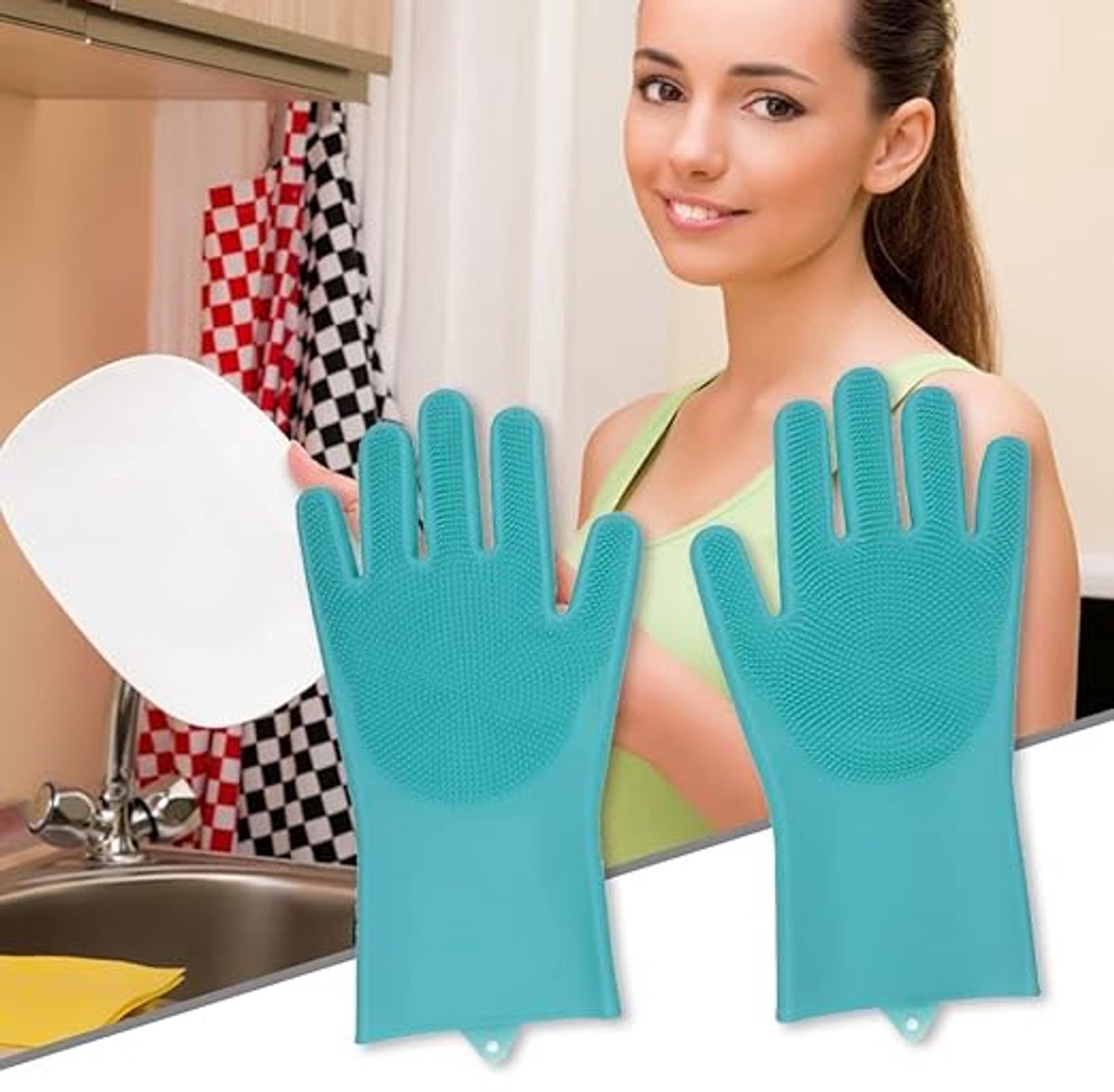Dishwashing gloves with brush - Silicone dishwashing gloves - Silicone cleaning gloves - Magic dishwashing gloves - Reusable - Cleaning sponge gloves - Dishwashing gloves - for washing dishes - bathroom, kitchen and pet care - Image 5