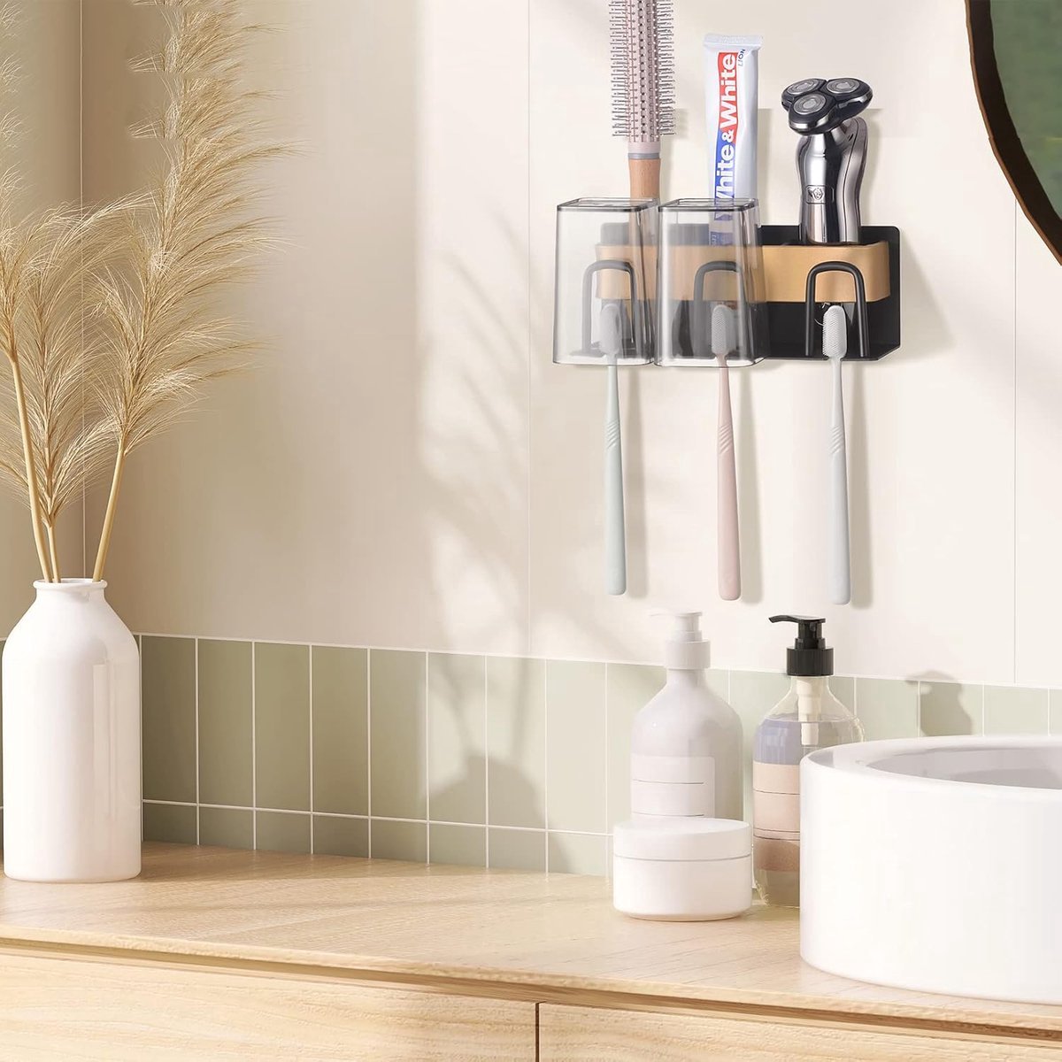 Toothbrush Holder - Toothbrush Case - 3 Sorting Compartments - Electric Toothbrush Case - Razor Holder - Wall Mounted - Stainless Steel - Toothbrush Organizer - Self-Adhesive - Bathroom Accessories - No Drilling Required - Keep Tidy - Image 4