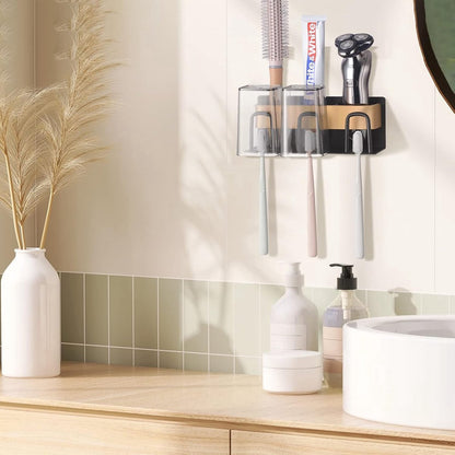Toothbrush Holder - Toothbrush Case - 3 Sorting Compartments - Electric Toothbrush Case - Razor Holder - Wall Mounted - Stainless Steel - Toothbrush Organizer - Self-Adhesive - Bathroom Accessories - No Drilling Required - Keep Tidy - Image 4