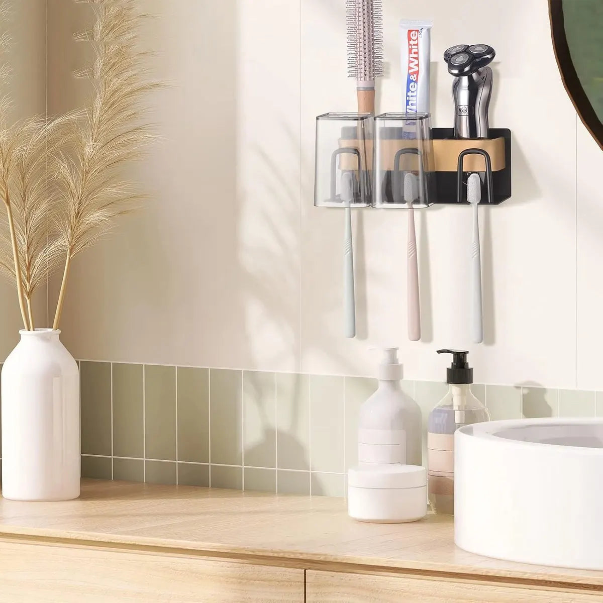 Toothbrush Holder - Toothbrush Case - 3 Sorting Compartments - Electric Toothbrush Case - Razor Holder - Wall Mounted - Stainless Steel - Toothbrush Organizer - Self-Adhesive - Bathroom Accessories - No Drilling Required - Keep Tidy - Image 4
