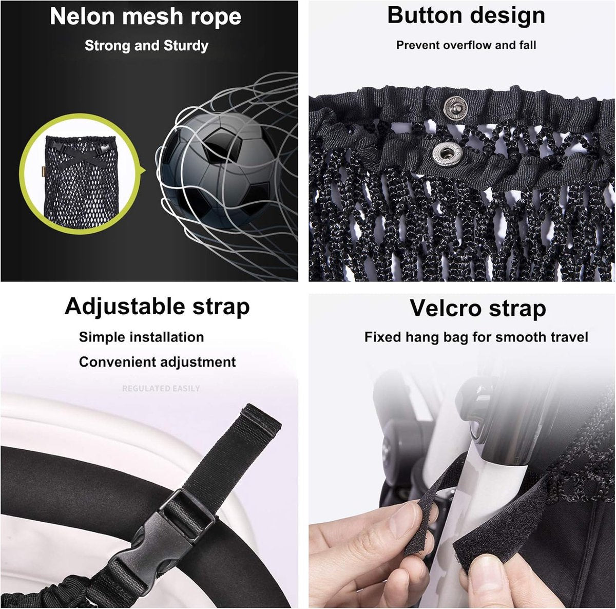 Stroller Net - Stroller/Buggy Net - Buggy Stroller Organizer - Universal - Buggy Bag Organizer - Hanging Mesh Storage Bag - Stretch Material - 35x30 Cm - Black - 1 Piece - Image 2