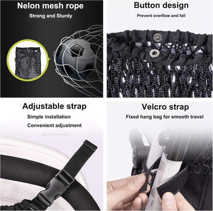 Stroller Net - Stroller/Buggy Net - Buggy Stroller Organizer - Universal - Buggy Bag Organizer - Hanging Mesh Storage Bag - Stretch Material - 35x30 Cm - Black - 1 Piece - Image 2