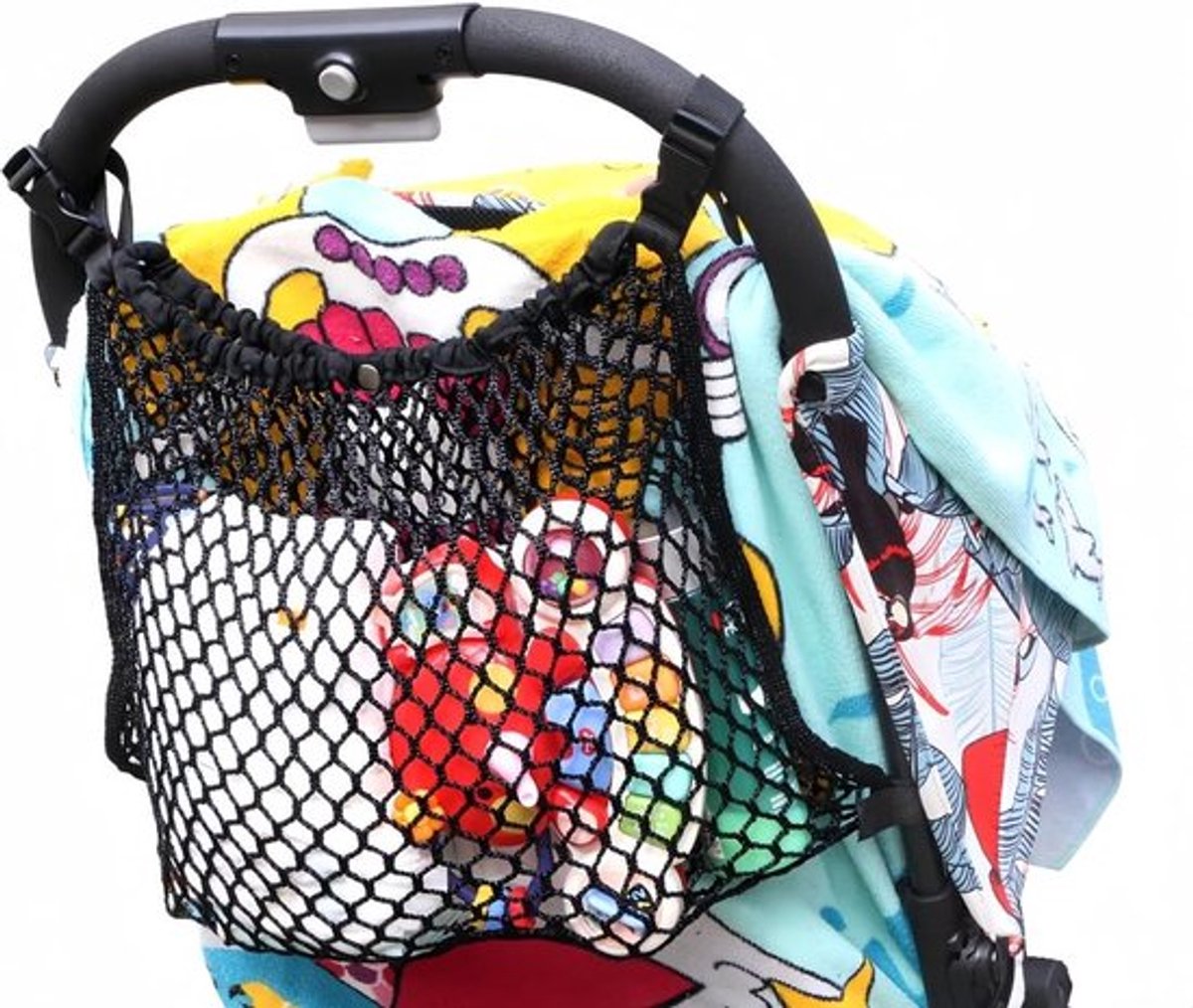Stroller Net - Stroller/Buggy Net - Buggy Stroller Organizer - Universal - Buggy Bag Organizer - Hanging Mesh Storage Bag - Stretch Material - 35x30 Cm - Black - 1 Piece - Image 5
