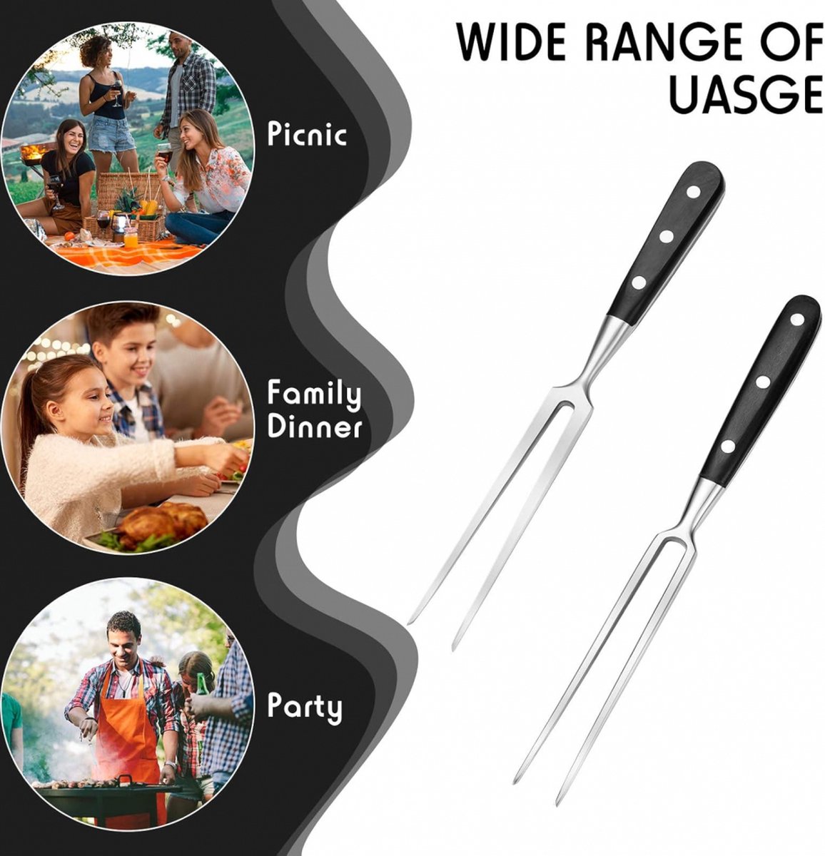 Waffle Fork - Meat Fork - Stainless Steel - Marshmallow Skewers - Serving Fork - 30 Cm - Waffle Iron Accessory - Waffle Maker Accessory - Carving Fork - Waffle Fork - Kitchen Utensils - Cooking Utensils - With Heat-Resistant Handle - For Grill Kitchen Roa - Image 2