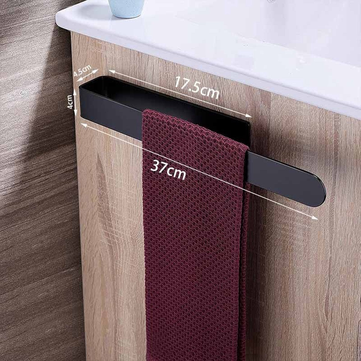 Towel Rack - Towel Holder - Towel Bar - Shower Rack - Kitchen Towel Rack - Bathroom Rack - Towel Holders - Modern Bathroom Organizer - Stainless Steel - No Drilling Required / Self-Adhesive - 37 cm - Black - Image 2