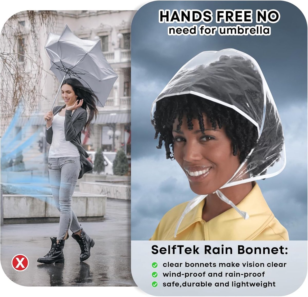 Waterproof Hat - 2-Piece - Portable Rain Cover - Protect Your Hair - Rain Hat - Head Umbrella - Foldable - Rain - Rainproof - Outdoor - White and Black - for Festival / Halloween / World Cup / King's Day / Daily / Travel / Camping / Concert - Image 3