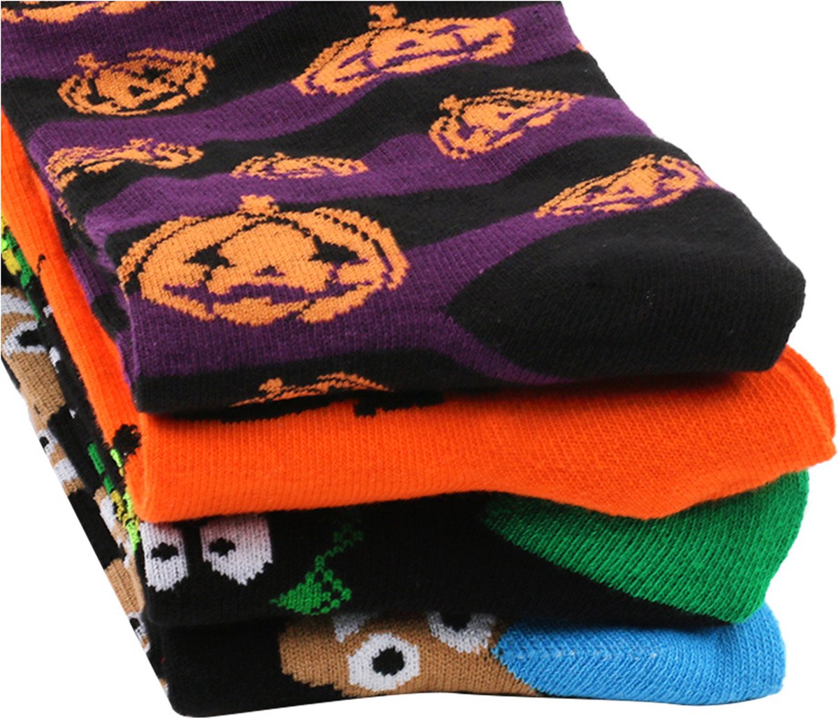 Socks - 4 Pairs - Halloween Socks - Pumpkin - Bat - Scary Socks - Stockings - Cute Socks - Cheerful Socks - Funny House Socks - Funny Socks - Funny Socks - Colorful Socks That Will Make You Go - Cotton - Men & Women - Size 36-42 - Image 4