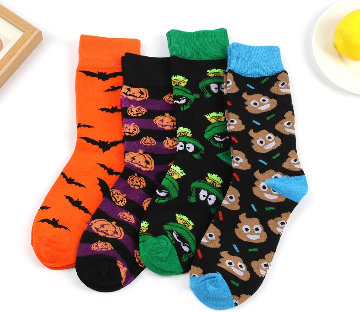 Socks - 4 Pairs - Halloween Socks - Pumpkin - Bat - Scary Socks - Stockings - Cute Socks - Cheerful Socks - Funny House Socks - Funny Socks - Funny Socks - Colorful Socks That Will Make You Go - Cotton - Men & Women - Size 36-42 - Image 5