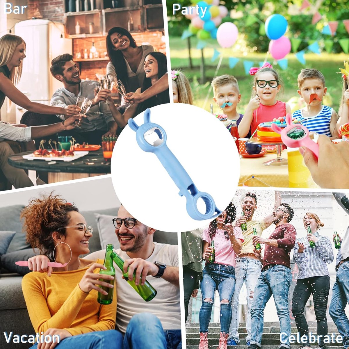All-purpose opener - Opener - Bottle opener - Beer opener - Jar lid opener - Jar opener - Beer opener - Aids for the Elderly - 4-in-1 Jar opener - Kitchen Aid - Multifunctional - For Home Kitchen/Bars/Cocktail parties - Blue - 20 cm - Image 2