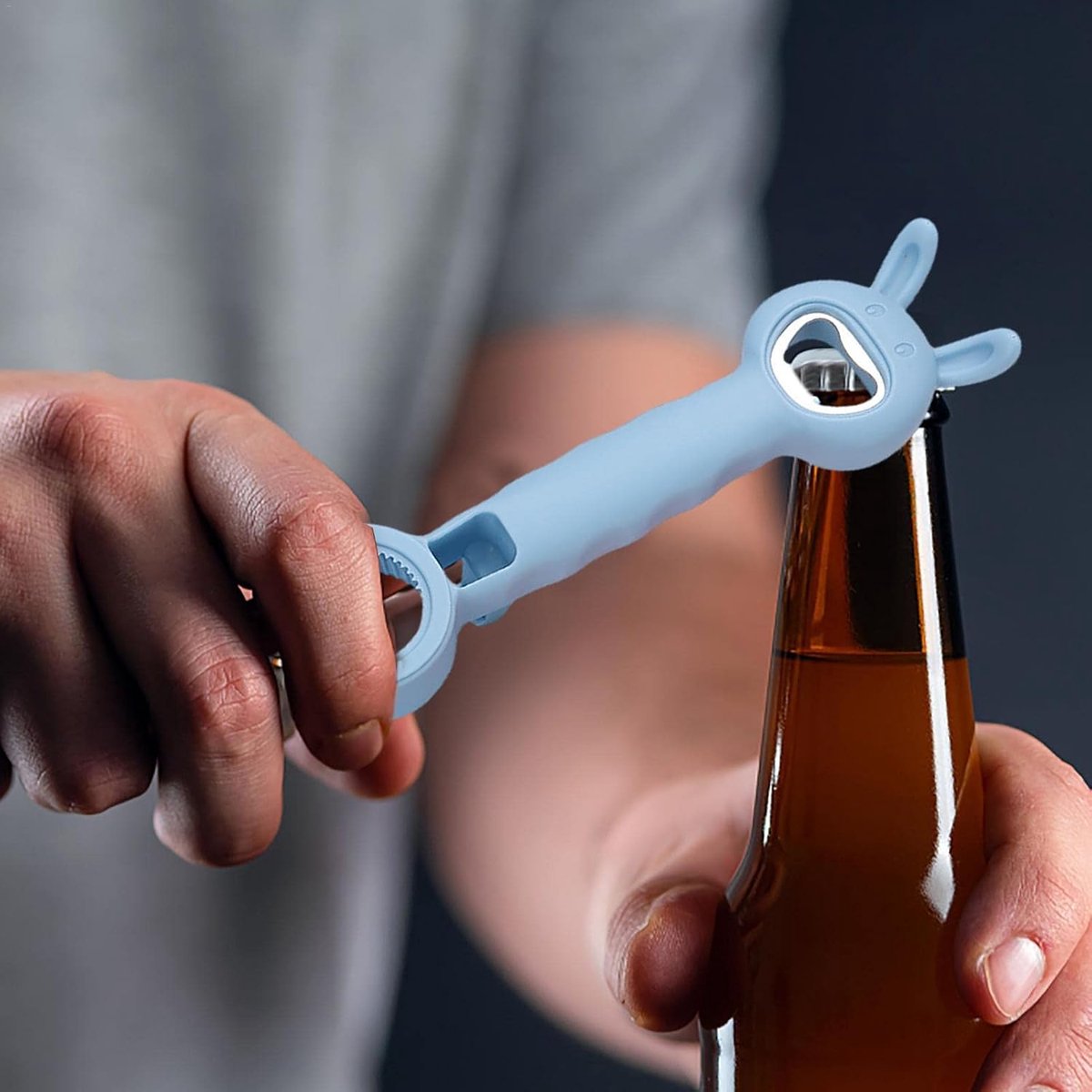 All-purpose opener - Opener - Bottle opener - Beer opener - Jar lid opener - Jar opener - Beer opener - Aids for the Elderly - 4-in-1 Jar opener - Kitchen Aid - Multifunctional - For Home Kitchen/Bars/Cocktail parties - Blue - 20 cm - Image 3
