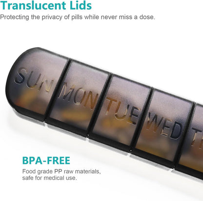 7-Day Pill Box - Portable Medicine Box - Weekly Pill Organizer - Once-a-Day Pill Box - Pill Containers - Travel-Friendly - For Medicines, Vitamins, Fish Oil Supplements - Black - Image 2
