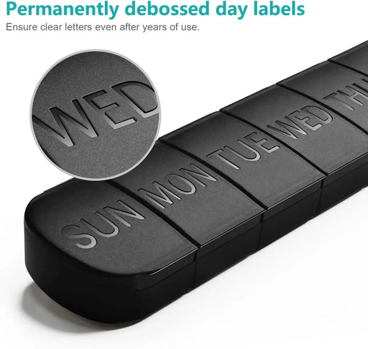 7-Day Pill Box - Portable Medicine Box - Weekly Pill Organizer - Once-a-Day Pill Box - Pill Containers - Travel-Friendly - For Medicines, Vitamins, Fish Oil Supplements - Black - Image 3
