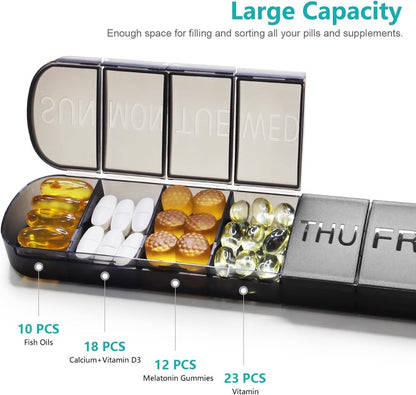 7-Day Pill Box - Portable Medicine Box - Weekly Pill Organizer - Once-a-Day Pill Box - Pill Containers - Travel-Friendly - For Medicines, Vitamins, Fish Oil Supplements - Black - Image 4