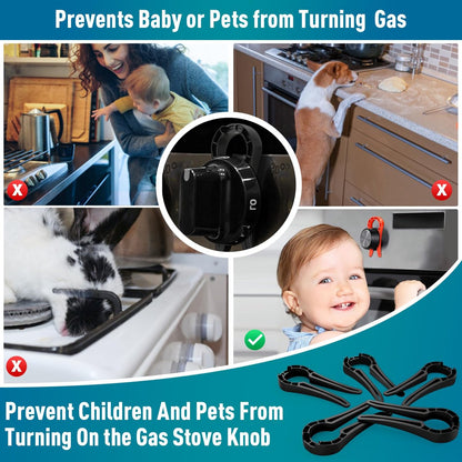 Gas Stove Knob Lock - 5 Pieces - Child Lock - Child-Safe Oven Locks - For Children and Pets - Suitable for Gas Stove, Gas/Electric Stove, Electric Oven, Induction Stove, Gas BBQ, Hob - Kitchen Utensils - Black - Child Safety - Image 3