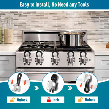 Gas Stove Knob Lock - 5 Pieces - Child Lock - Child-Safe Oven Locks - For Children and Pets - Suitable for Gas Stove, Gas/Electric Stove, Electric Oven, Induction Stove, Gas BBQ, Hob - Kitchen Utensils - Black - Child Safety - Image 5