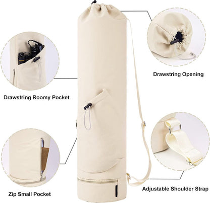 Yoga Mat Bag - Yoga Bag with Drawstring and Storage Compartment - Yoga Bag - Fitness Bag - Sports Bag - Pilates Bag - Waterproof - Universal - Gymnastics Mat Bag - Shoulder Bag - Multifunctional Storage Bag - Equipped with Carrying Strap - White - Image 4