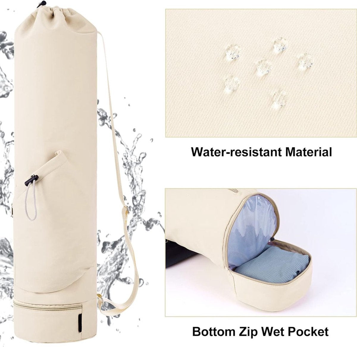 Yoga Mat Bag - Yoga Bag with Drawstring and Storage Compartment - Yoga Bag - Fitness Bag - Sports Bag - Pilates Bag - Waterproof - Universal - Gymnastics Mat Bag - Shoulder Bag - Multifunctional Storage Bag - Equipped with Carrying Strap - White - Image 5