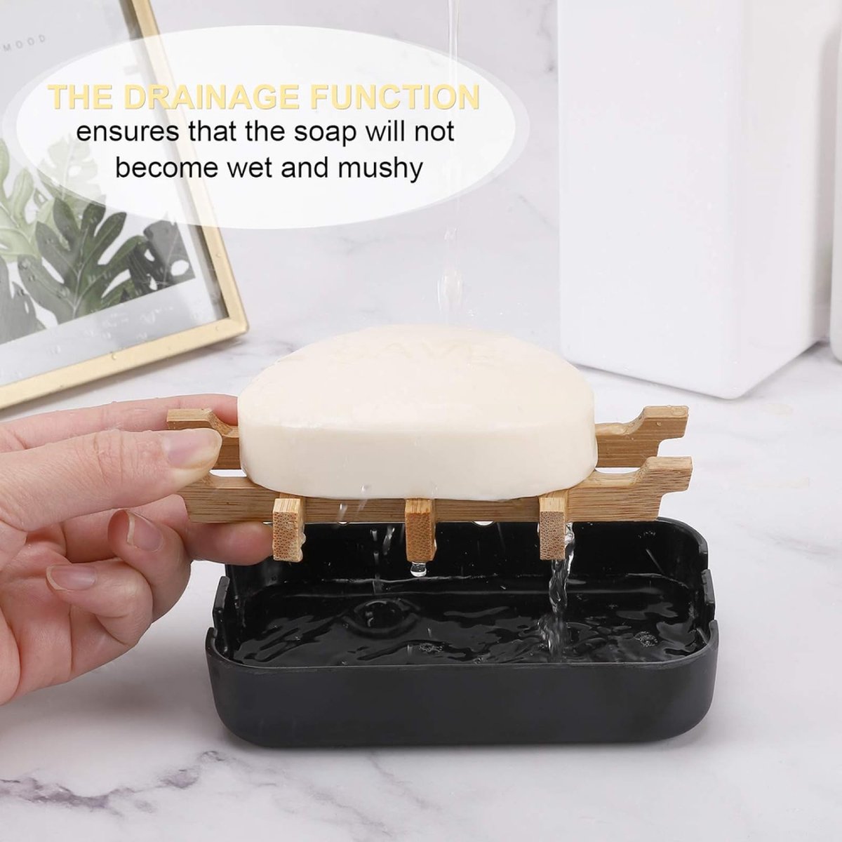 Soap Dish - 2 Pieces - Soap Holder With Drain - Bamboo Tray Soap Holder - Removable Drawer - Small Soap Dish - Soap Box - Hand Soap - Shower - Bathroom - Bathroom Accessories - Keep Soap Dry And Hygienic - Black - Image 2