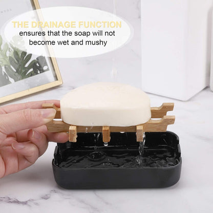 Soap Dish - 2 Pieces - Soap Holder With Drain - Bamboo Tray Soap Holder - Removable Drawer - Small Soap Dish - Soap Box - Hand Soap - Shower - Bathroom - Bathroom Accessories - Keep Soap Dry And Hygienic - Black - Image 2