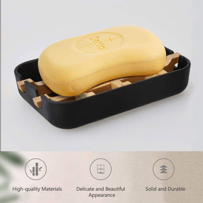 Soap Dish - 2 Pieces - Soap Holder With Drain - Bamboo Tray Soap Holder - Removable Drawer - Small Soap Dish - Soap Box - Hand Soap - Shower - Bathroom - Bathroom Accessories - Keep Soap Dry And Hygienic - Black - Image 3