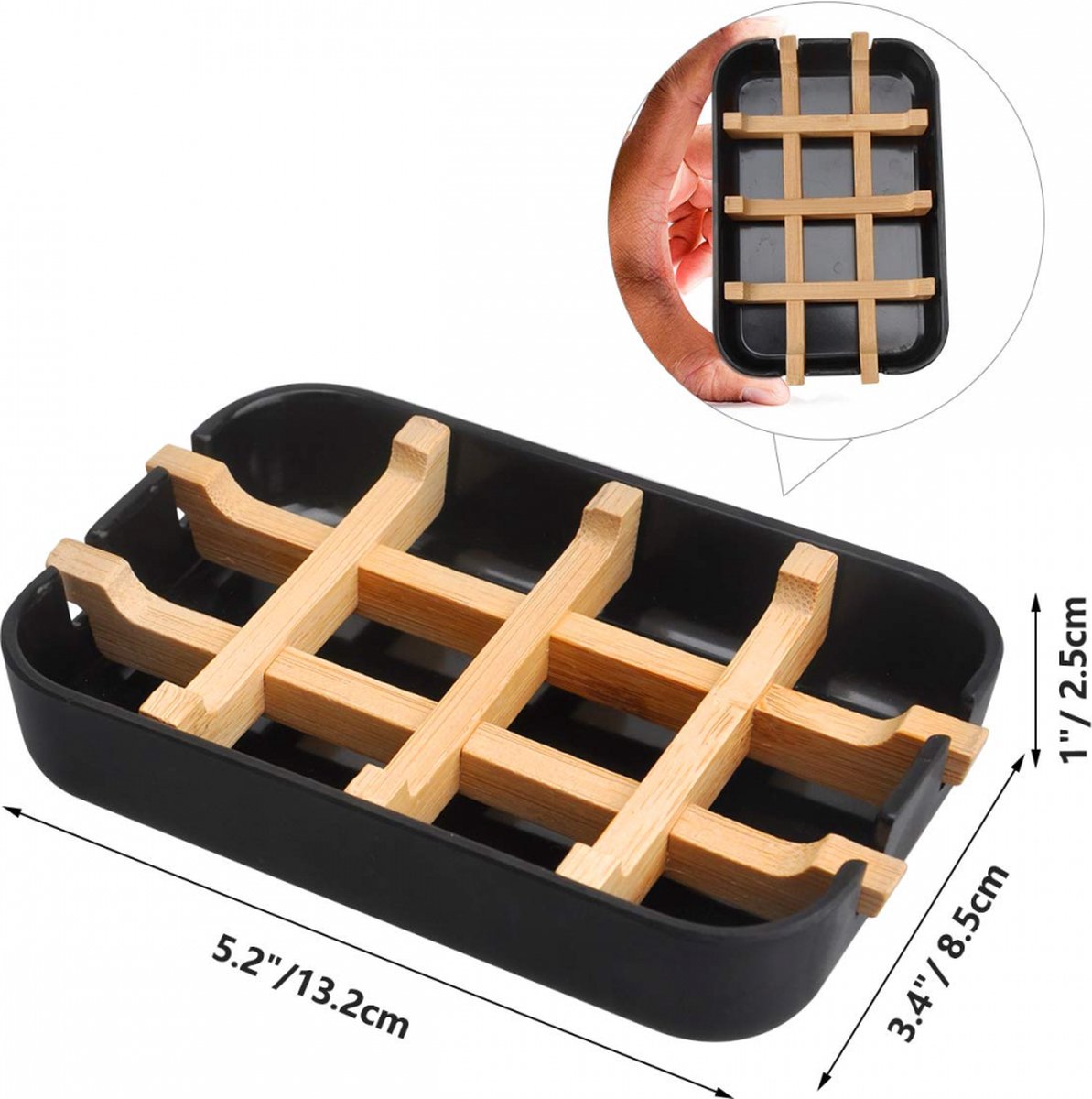 Soap Dish - 2 Pieces - Soap Holder With Drain - Bamboo Tray Soap Holder - Removable Drawer - Small Soap Dish - Soap Box - Hand Soap - Shower - Bathroom - Bathroom Accessories - Keep Soap Dry And Hygienic - Black - Image 5