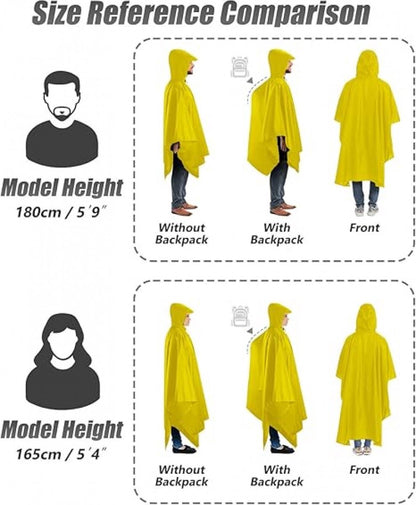 Poncho - Raincoat - Waterproof - Quick-drying - Breathable - Portable - Tear-resistant - Foldable - Lightweight - Reusable - Women's & Men's Cycling Rain Poncho - Bicycle Poncho - Yellow - With Pocket - Hood and Snap - Multifunctional 3 in 1 Poncho - Image 2