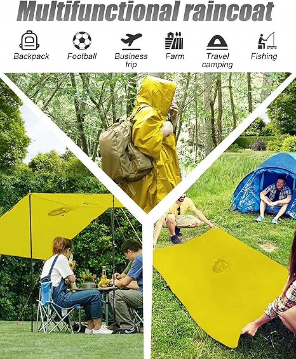 Poncho - Raincoat - Waterproof - Quick-drying - Breathable - Portable - Tear-resistant - Foldable - Lightweight - Reusable - Women's & Men's Cycling Rain Poncho - Bicycle Poncho - Yellow - With Pocket - Hood and Snap - Multifunctional 3 in 1 Poncho - Image 3